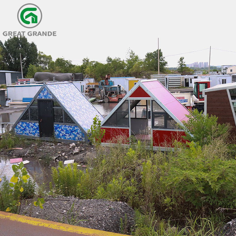 Galvanized Steel Folding Prefab Triangle House Red For Camping And Outdoor Activities