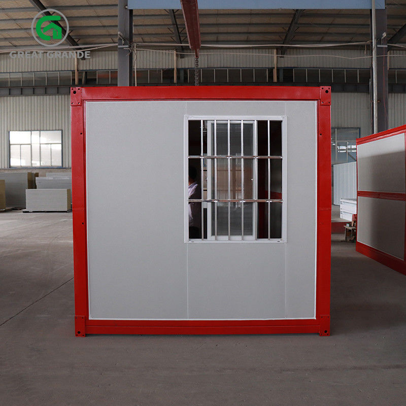 Prefab Folding Container Home Red Frame Side Glass Door Galvanized Steel Frame Support