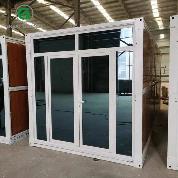 Customized Prefab Folding Container House Steel Glass Door Brown Wall Available For Rental
