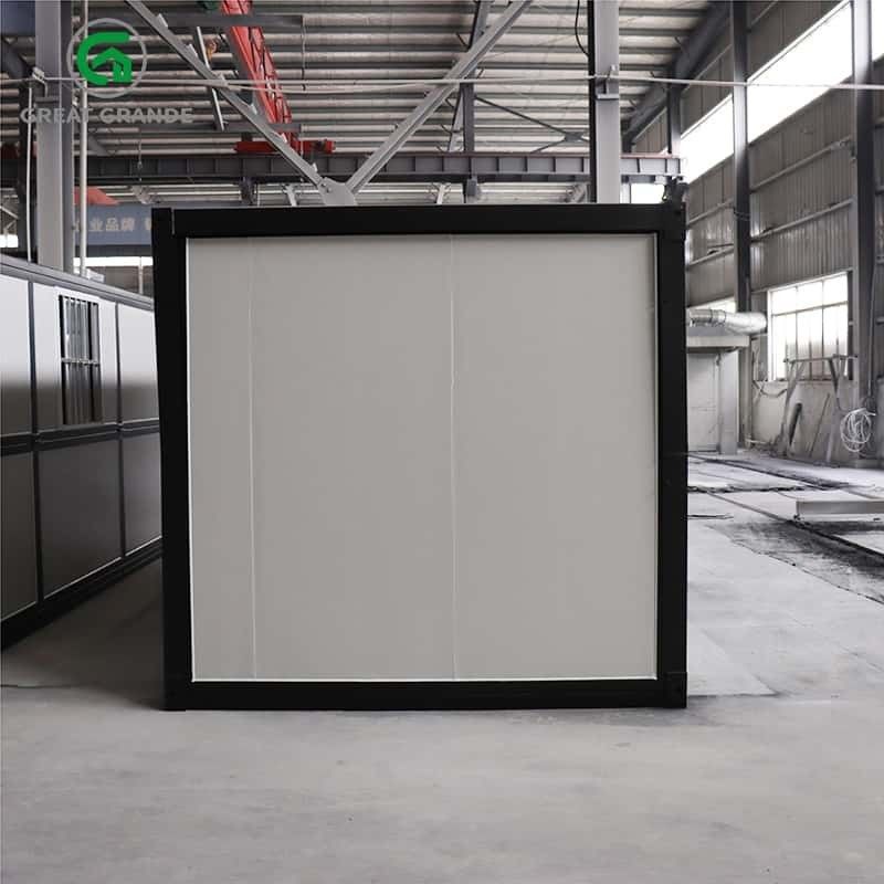 Customized In Black Frame Folding Prefab Homes Side Wall Door With Three Windows