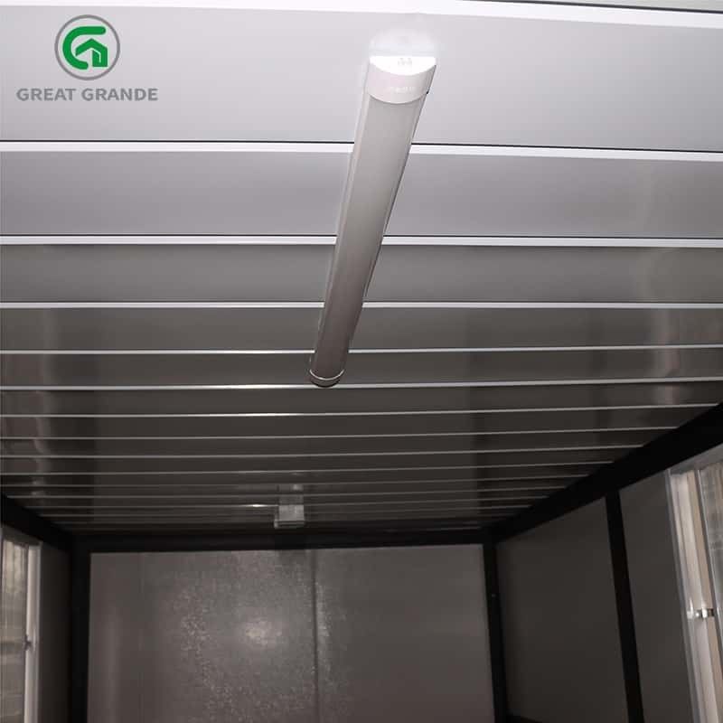 Customized In Black Frame Folding Prefab Homes Side Wall Door With Three Windows