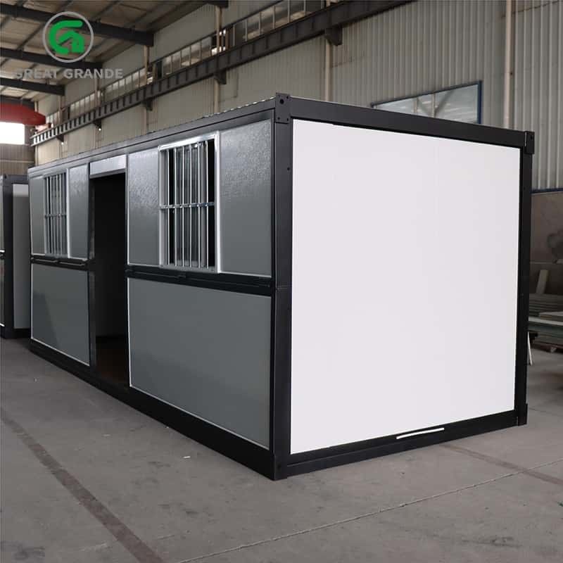 Customized In Black Frame Folding Prefab Homes Side Wall Door With Three Windows