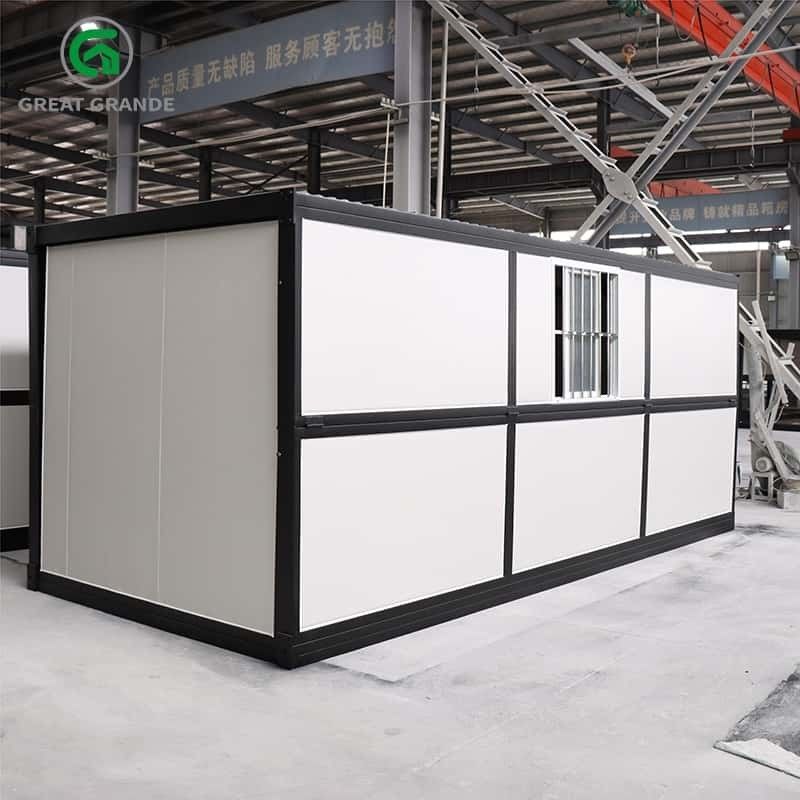 Customized In Black Frame Folding Prefab Homes Side Wall Door With Three Windows